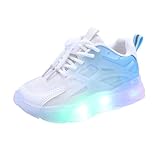 FebTzadik Kinder LED Schuhe, Leuchtende Sohle mit Blinklicht, Atmungsaktive Mesh Sportschuhe mit Rutschfester Sohle und Schnürsenkeln mit Zugbändchen for Jungen und Mädchen(Weiß,25 EU)