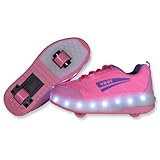 WOHS Turnschuhe mit Zwei Rädern und LED-Leuchten. Wiederaufladbar, 16 Lichteffekte. Automatisches Hinterrad. Rosa/Flieder. Größe 34