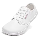 HOBIBEAR Unisex Breite Barfuss Schuhe Damen Herren Barfußschuhe Leder Minimalistische Outdoor Trail Running Walking Schuhe(Weiß,41)