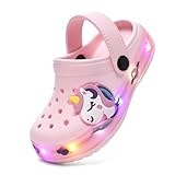 GULAKY Clogs Kinder Hausschuhe Junge Pantoffeln Sandalen für Mädchen Gartenschuhe LED-Streifen Schlappen Kinder Latschen,Cute Pink,29