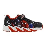 Leomil Spiderman Schuhe für Jungen (2-8 Jahre), Sneaker mit Spiderman Motiv, Klettverschluss, LED Leuchten bei jedem Schritt, ideal for Schule und Freizeit, Schwarz & Rot, Größe 30 EU