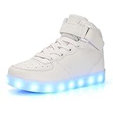 Kauson 7 Farben LED High-Top Schuhe USB Aufladen Leuchtschuhe Licht Blinkschuhe Leuchtende Sport Sneaker Light up Wasserdicht Laufschuhe Gymnastik Turnschuhe Damen Herren Unisex Kinder Shoes 25-46EU