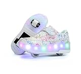 HUSKSWARE Rollschuhe,2 Rollen Skateboardschuhe,verstellbare multifunktionale Sportschuhe,USB-Lademodus, für Jungen und Mädchen, Weiß 33 EU.