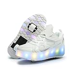 HUSKSWARE Kinder Schuhe mit Rollen – LED Sneaker 2 Rollen, USB aufladbar, Farbwechsel Licht, Skateboard Schuhe Jungen Mädchen, Rollschuhe Sportlich, Schwarz Rosa Gold Silber Weiß, Größe 28–41 EU
