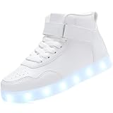 APTESOL Kinder LED Schuhe High-Top Licht Blinkt Sneaker USB Aufladen Shoes für Jungen und Mädchen [Weiß, EU31]