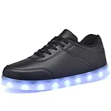 Unisex Leuchtende Schuhe LED Turnschuhe USB Aufladen Paar Schuhe High Top für Damen Herren Blinkende Turnschuhe, Dbblack, 46 EU