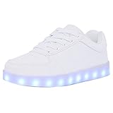 zhenghewyh Unisex LED Turnschuhe Aufhellen Schuhe 7 Farben USB-Ladung Beiläufig  Ausbilder Schnüren (40, Weiß)