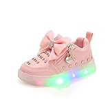 IRON JF Leuchtende Kinderschuhe Mädchen Fliege Nieten Prinzessin Schuhe Schutz Der Zehen Beleuchtete Kleinkindschuhe Led Trainingsschuhe Laufsportschuhe Sportschuhe (21-30)(Pink,28)