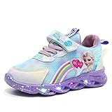 ELSA Schuhe mädchen，Kinder led Schuhe，Leuchtschuhe ELSA Turnschuhe，blinken licht mädchen Sportschuhe zum Laufen mit Flügeln for Frühling Sommer und Herbst (Color : Purple, Size : 28)