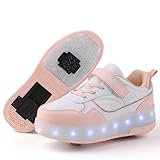 Schuhe mit Rollen für mädchen Jungen Verstellbare Rollschuhe Schuhe Einziehbar Turnschuhe mit Rollen für Kinder LED Blinkend Roller Skate Shoes für Outdoor-Sportarten,Rosa,33EU