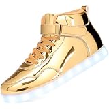 APTESOL Unisex LED Leucht Schuhe High-Top Licht Blinkt Sneaker USB Aufladen Shoes für Damen Herren (Gold,44)
