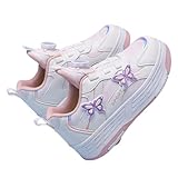 Surwin Rollschuhe Schuhe mit 4 Rollen, Turnschuhe mit Rollen Kinder Mädchen Jungen Skateboardschuhe Kinder 30-40 EU Drehbarer Verschluss Schmetterling Dekoration Roller Skate Shoes (Rosa,40)