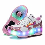 LED Blinkend Schuhe mit Doppelt Rollen, 2-in-1 Kinderschuhe Rollschuhe Automatisch Einziehbar Rollerblades Sneaker Kinderschuhe für Jungen Mädchen Kinder