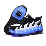 Axcer USB Aufladen LED Leuchtend Schuhe mit Doppelt Rollen Ultraleicht Einziehbar Outdoor Sportschuhe 7 Farbe Farbwechsel Blinkschuhe Skateboardschuhe Blinking Gymnastik Sneaker für Junge Mädchen