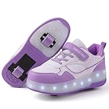 Schuhe mit Rollen für mädchen Jungen Verstellbare Rollschuhe Schuhe Einziehbar Turnschuhe mit Rollen für Kinder LED Blinkend Roller Skate Shoes für Outdoor-Sportarten,Lila,35EU