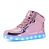 Voovix Kinder High-top LED Licht Blinkt Sneaker mit Fernbedienung-USB Aufladen LED Schuhe für Jungen und Mädchen (Rosa01,35)