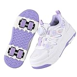 LIWLLIUA Schuhe mit Rollen für Kinder 2-in-1 Rollschuhe für Jungen Mädchen, Turnschuhe mit 4 versenkbaren Rollen, verstellbare Outdoor-Skate- und Sneakerschuhe,9933 Purple,35 EU
