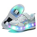 Lovelysi Unisex Jungen Mädchen LED Licht Skateboardschuhe mit Rollen Drucktaste Einstellbare,USB Wiederaufladbar,Inline Skates,Outdoor Sport Gymnastik Running Sneaker