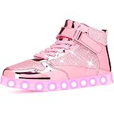 APTESOL Unisex LED Leuchten Schuhe | High-Top | 11 Leuchtmodi | TPU mit Spiegelmetall-Optik & Glitzerdetails | Modische Sneaker für Männer & Frauen für Party/Streetwear, Rosa, EU 35