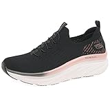 Skechers Damen D'lux Walker Let It Glow Sneaker, Black Knit Rose Gold Trim, 38 EU