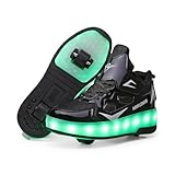 HUSKSWARE Kinder Schuhe mit Rollen – LED Sneaker 2 Rollen, USB aufladbar, Farbwechsel Licht, Skateboard Schuhe Jungen Mädchen, Rollschuhe Sportlich, Schwarz Rosa Gold Silber Weiß, Größe 28–41 EU
