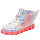 YUNICUS Beleuchtete LED Schuhe für Kinder Mädchen - High Top Leuchtende Turnschuhe mit USB-Aufladung (Kleines Kind, White 28 EU)
