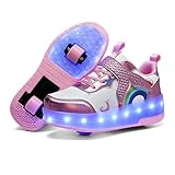 Mateju Kinder Schuhe mit Rollen für Mädchen, LED Blinkend Rollschuhe Schuhe mit 2 Rollen, 2 in 1 Versenkbarer Roller Turnschuhe Jungen Skateboardschuhe, 27-38 EU (Rosa,27)