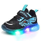 Emisünde Led schuhe kinder - leuchtschuhe jungs mit klettverschluss, atmungsaktive kinderschuhe mit licht für draußen, orange/blau/lila, led sportschuhe für jungen blink(Blau,26 EU)