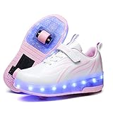 Sily Life Unisex Kinder USB Wiederaufladbar/LED Licht Skateboardschuhe mit Doppelrad Rollen/Fitnessschuhe Gymnastik Outdoor Sport Running Sneaker
