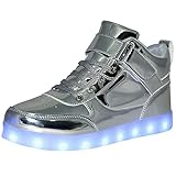 Unisex Leuchtende Schuhe LED Turnschuhe USB Aufladen Paar Schuhe High Top für Damen Herren Blinkende Turnschuhe, silber, 45 EU