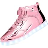 APTESOL Unisex LED Leucht Schuhe High-Top Licht Blinkt Sneaker USB Aufladen Shoes für Damen Herren (Rosa,44)