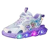 Emisünde Kinder schuhe mädchen mit glitzer und blink - bequeme sport sandalen mit klettverschluss, elsa schuhe mädchen, sneakers mit licht - pink und lila, cartoon-design für den sommer(Lila,25 EU)