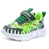 XSportmode LED leuchtende Kinderschuhe, Frühling und Herbst Turnschuhe Jungen Dinosaurier 1-6 Jahre alt Blink-Sneaker for drinnen und draußen(Grün,23 EU)