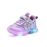 Kinder Wasserdichte Elsa schuhe, mädchen leuchtschuhe Regentag Schuhe, Kinder LED- lässige Schuhe, Mädchen Blitzlichtschuhe, Klettschuhe aus Leder for Mädchen Sneakers ( Color : Purple , Size : 28 )