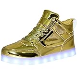 Unisex Leuchtende Schuhe LED Turnschuhe USB Aufladen Paar Schuhe High Top für Damen Herren Blinkende Turnschuhe, gold, 45 EU