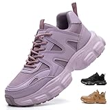 COOU Arbeitsschuhe Damen Leicht Sicherheitsschuhe rutschfest Sportlich Stahlkappenschuhe Atmungsaktiv Schutzschuhe C01 Lila/36