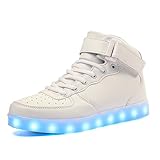 Voovix Kinder High-top LED Licht Blinkt Sneaker mit Fernbedienung-USB Aufladen Led Schuhe für Jungen und Mädchen (Weiß,35)