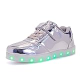 Voovix Unisex-Kinder Licht Schuhe mit Fernbedienung Led Leuchtende Blinkende Low-top Sneaker USB Aufladen Shoes für Mädchen und Jungen(Silber,EU34/CN34)