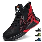 PAQOZKC Sicherheitsstiefel Leicht Herren Damen Arbeitsschuhe Hoch Stahlkappe Atmungsaktiv Sicherheitsschuhe rutschfest Stahlkappenschuhe 8081/Rot 39