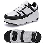 XRDSHY Schuhe mit Rollen für Jungen und Mädchen, Skateboardschuhe, Sportschuhe, Turnschuhe, Kinder und Erwachsene, 2-in-1-Multifunktionsrollschuhe, Black2-36 EU