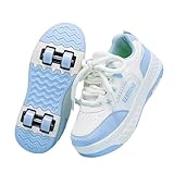 Surwin Schuhe mit Rollen Kinder Mädchen Jungen, Turnschuhe mit 4 Rollen Rollschuhe Schuhe Schnüren Design Skateboardschuhe Roller Skate Shoes Rollschuhe Sneaker für Sport (Hellblau,37)