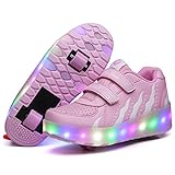 Aizeroth USB Aufladen 7 Farbwechsel LED Blinkend Schuhe Mit Doppelt Rollen Automatisch Räder Rochen Skateboardschuhe Outdoor Fitnessschuhe Gymnastik Laufschuhe Sneakers für Jungen Mädchen Geschenk