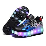 Aizeroth USB Aufladen 7 Farbwechsel LED Blinkend Schuhe Mit Doppelt Rollen Automatisch Räder Rochen Skateboardschuhe Outdoor Fitnessschuhe Gymnastik Laufschuhe Sneakers für Jungen Mädchen