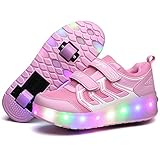 Lovelysi Unisex Jungen Mädchen LED Licht Skateboardschuhe mit Rollen Drucktaste Einstellbare,USB Wiederaufladbar,Inline Skates,Outdoor Sport Gymnastik Running Sneaker