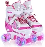 TOMSHOO Rollschuhe Kinder, Roller Skates mit 4 Größen Verstellbar, LED Rädern, Mehrere Größenoptionen, für Weihnachts und Geburtstags Geschenke, Größe M, Rosa