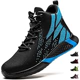 PAQOZKC Sicherheitsstiefel Leicht Herren Damen Arbeitsschuhe Hoch Stahlkappe Atmungsaktiv Sicherheitsschuhe Rutschfest Stahlkappenschuhe 8081/blau 39