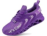 QDCFY Herren Luftkissen Laufschuhe Atmungsaktiv Sportschuhe Fitness Turnschuhe Leichte Sneaker Violett 45EU