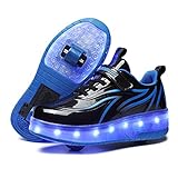 Lovelysi Unisex Jungen Mädchen LED Licht Skateboardschuhe mit Rollen Drucktaste Einstellbare,USB Wiederaufladbar,Inline Skates,Outdoor Sport Gymnastik Running Sneaker
