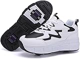 XRDSHY Schuhe mit Rollen für Jungen und Mädchen, Skateboardschuhe, Sportschuhe, Turnschuhe, Kinder und Erwachsene, 2-in-1-Multifunktionsrollschuhe, Black1-38 EU